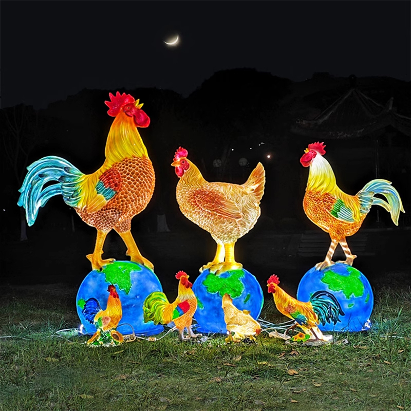 Outdoor Artificial Big Rooster Farmhouse Sculpture Ornaments Fried Chicken Shop Animal Model Garden Farm Fiberglass Decoration