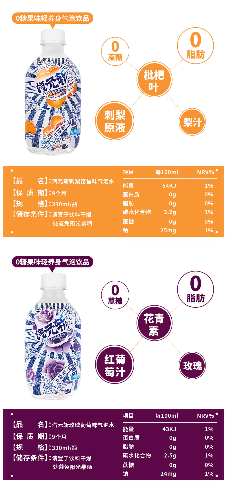 【汽元斩】0脂苏打水汽水多口味*6