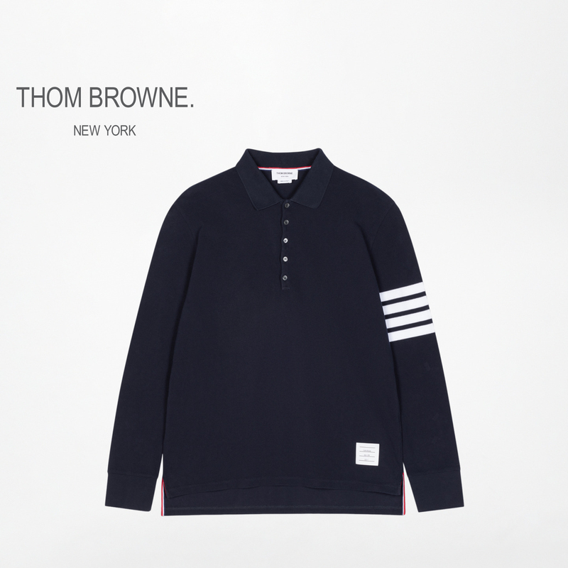 [12 Installments Interest-Free] Thom Browne Men's Four-Stripe Cotton Long-Sleeved Polo Shirt