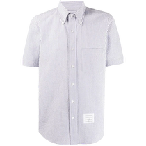 Classic] THOM BROWNE mens spring and summer cotton seersucker striped short-sleeved printed shirt