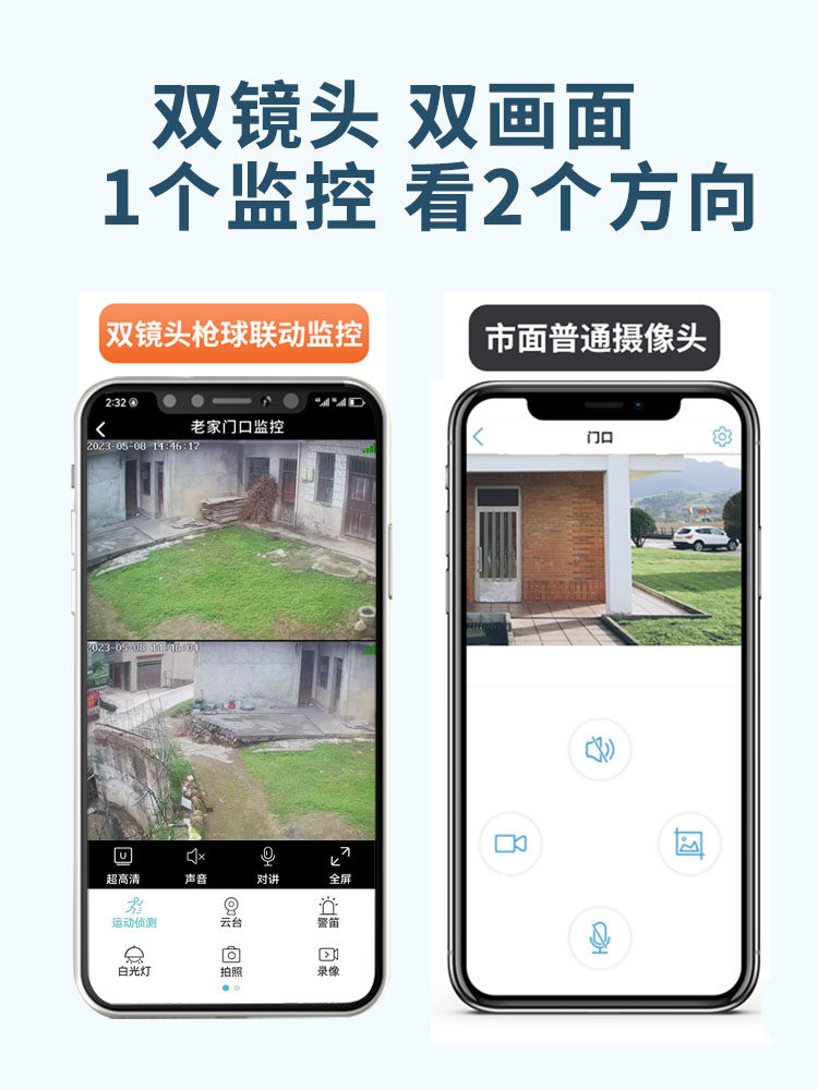 Dual-Screen Wireless Camera Home Mobile Phone Remote Monitor Outdoor High-Definition Night Vision 360 Panoramic View Without Blind Spots
