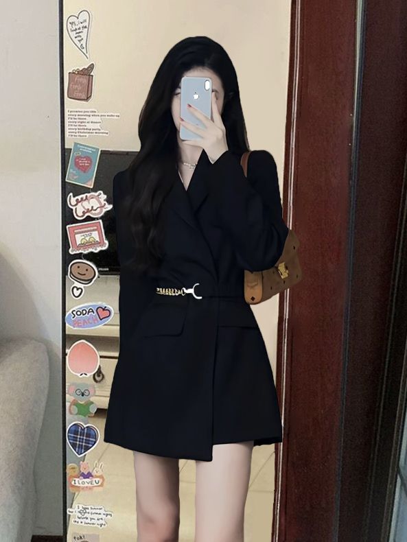 Black Elegant Shoulder-Padded Blazer for Women, Spring and Autumn Korean Style, High-End Design, Fashionable and Trendy Suit Jacket