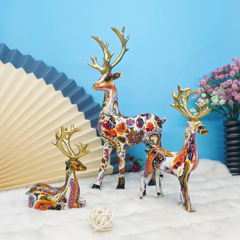 Swing piece Creative resin living room decorated with colorful items Home Book room Desktop Mei Flower Deer Crafts Fashion Brief Mayo Water-Taobao