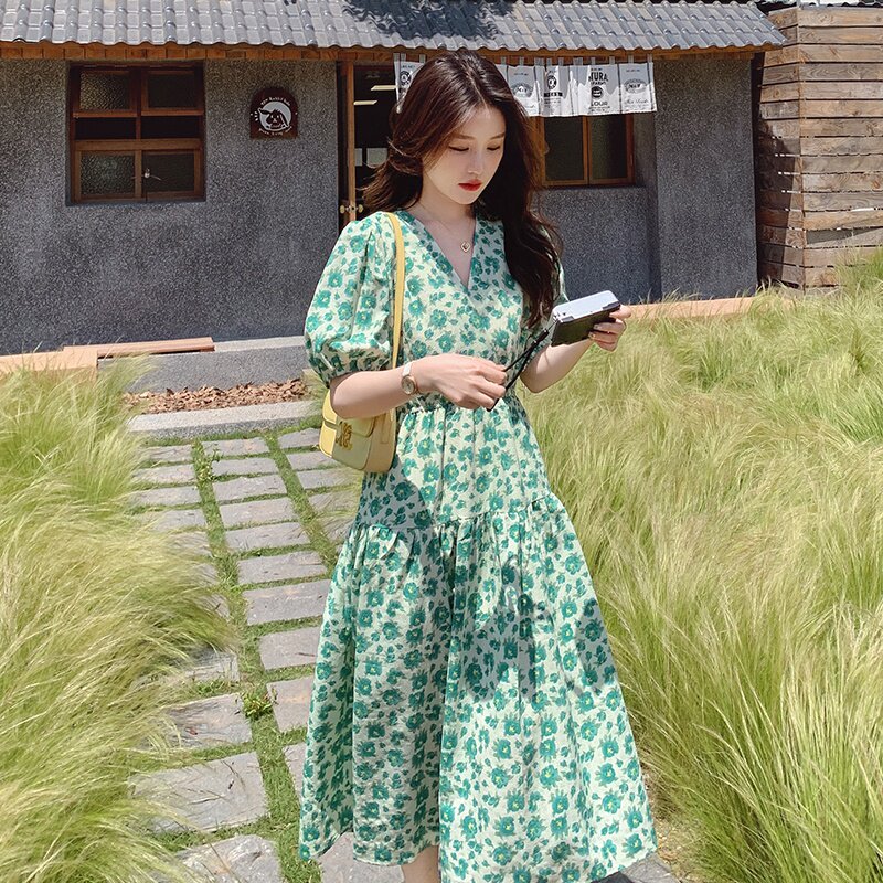 Sandor Bassa French temperament gentle wind skirt women 2022 new summer waist thin floral dress