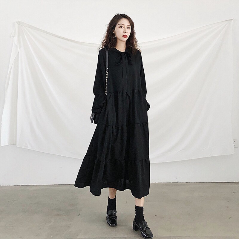 Sandro bassa early autumn new black dress French Hepburn dress women loose and thin and tall