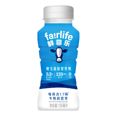 鲜菲乐高倍全脂营养奶5.3g蛋白高钙0乳糖低温牛奶195ml*12瓶#