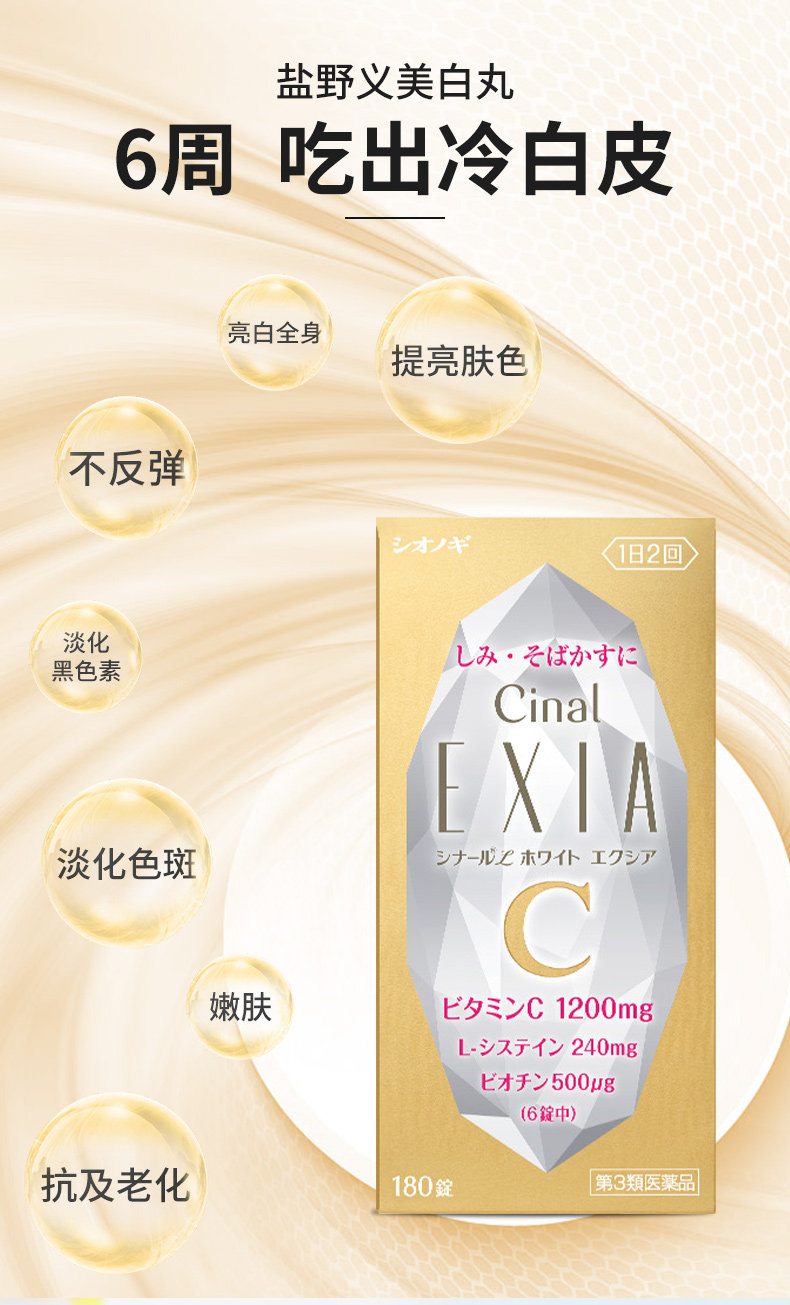 日本进口 盐野义 Cinal Exia 希纳露美白丸 180粒瓶装 多重优惠折后¥115.99包邮包税 淘金币抵扣26.05元 88VIP会员还可95折