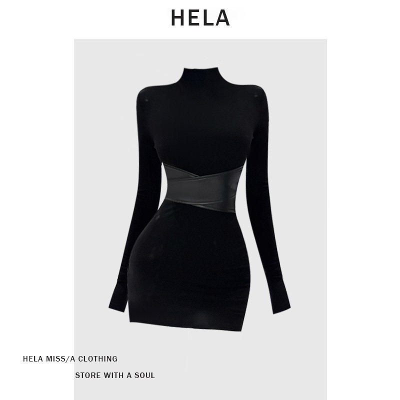 Gaositong American-Style Spicy Chic Half-High Collar Dress for Women, Autumn 2026, High-End Waist-Cinching Bodycon Dress
