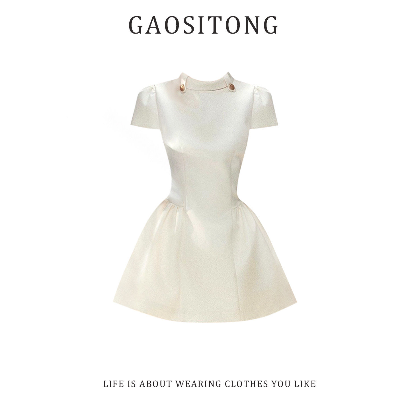 GAOSITONG French Ballet Style Satin Dress for Women, Summer 2026, Elegant, Slimming, Waist-cinching A-line Skirt