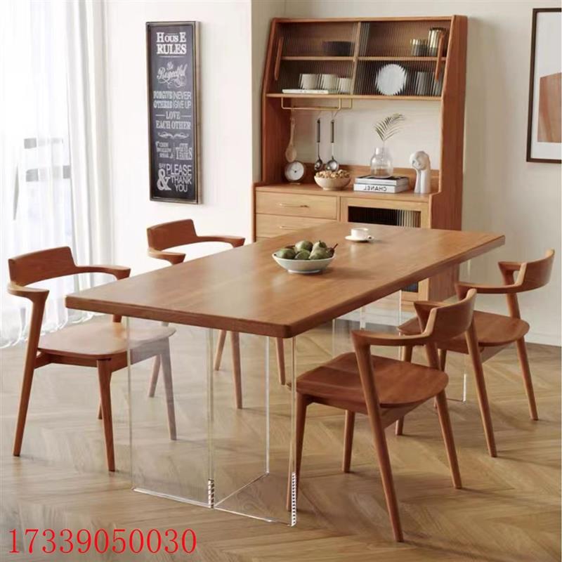New Home Suspension Acrylic Table White Wax Wood Dining Table Restaurant Hotel Solid Wood Dining Table And Chairs Combination-Taobao
