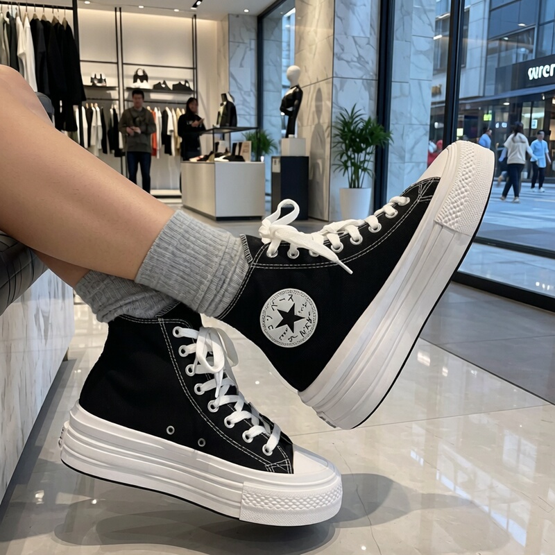 Official Genuine Canvas Shoes for Women, High-Top Cloud Thick-Soled Low-Top Men's Shoes, Black and White Classic Japanese Casual Shoes for Couples