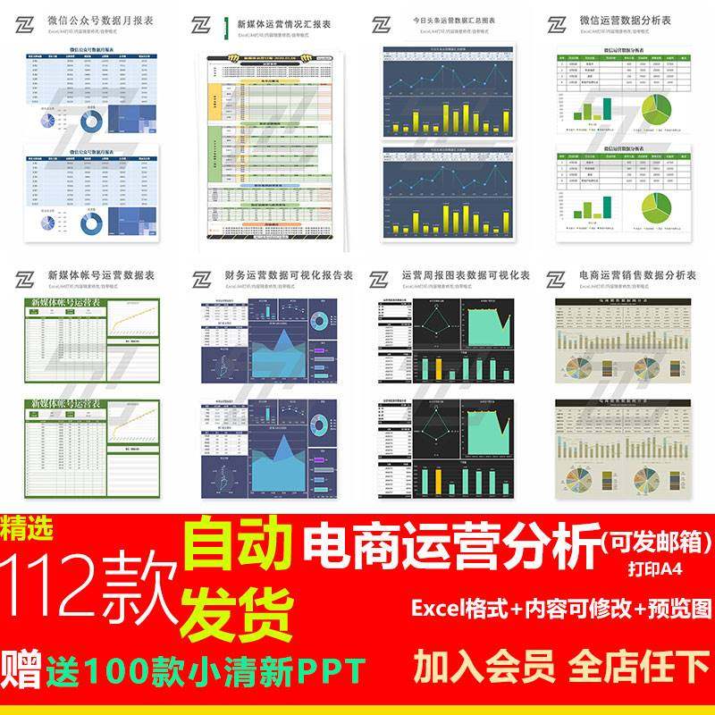 E-commerce operation analysis Excel table New media operation sales analysis table WeChat public account data monthly report
