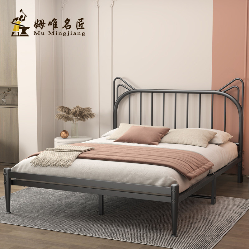Modern minimalist iron bed 1 5 double bed 1 8 m iron bed rental apartment single double reinforced iron frame bed
