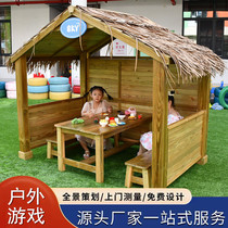 Kindergarten outdoor cabin playing in the water with sand wall childrens sand pool sand boat anti-corrosion wooden table storage cabinet simulation kitchen