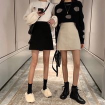 2023 Autumn Winter New Light Core Suede High Waist Display Slim 100 Lap A Character Short Skirt Fashion Student Pure Color Half Body Dress