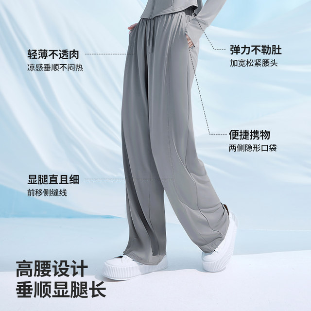 Kazuko Ono 2024 Ice Silk Sun Protection Pants Women's Summer Casual Cool Thin Slimming Sports Pants Straight Leg Wide Pants
