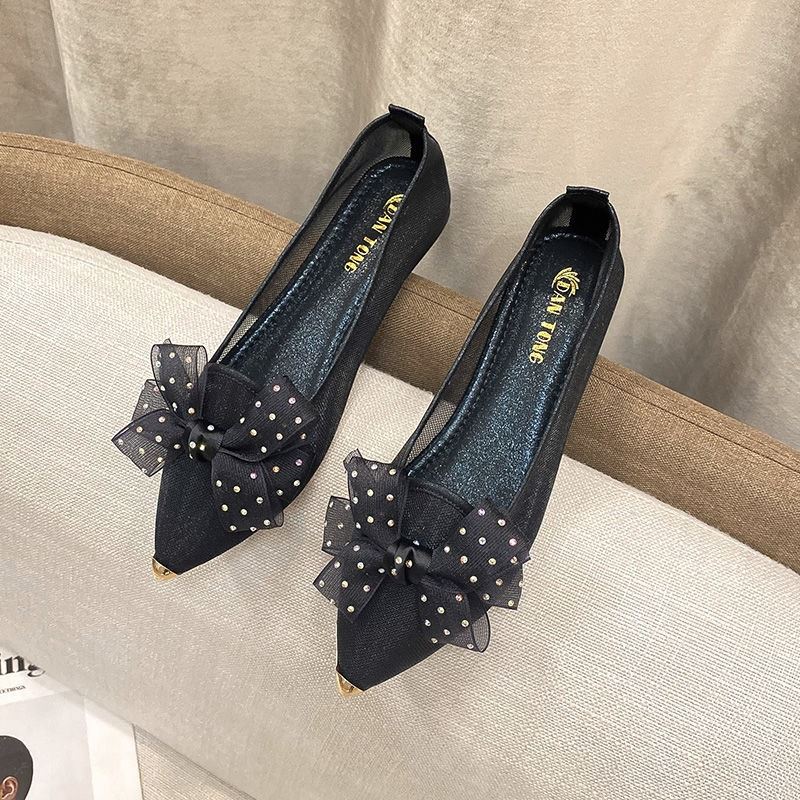 Breathable Mesh Shoes Women No Foot Odor Mesh Yarn Single Shoes Woman Summer 2022 New Bow Tie Gentle Wind Lady Shoes Flat-bottomed Ballet