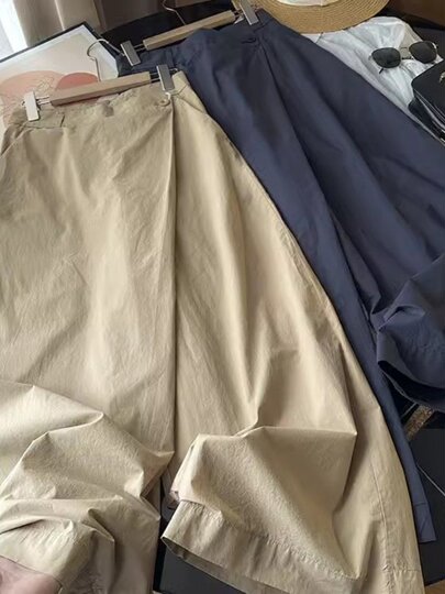 太爱了!设计感时尚百搭不对称斜边高腰显瘦阔腿裤休闲裤长裤女新