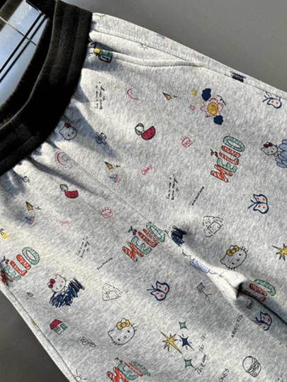 Designed with Cartoon Prints, Elastic Waist, Loose Fit, Slimming Casual Pants, 2025 Spring/Summer New Fashion Versatile Scimitar Pants