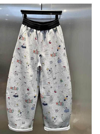 Designed with Cartoon Prints, Elastic Waist, Loose Fit, Slimming Casual Pants, 2025 Spring/Summer New Fashion Versatile Scimitar Pants