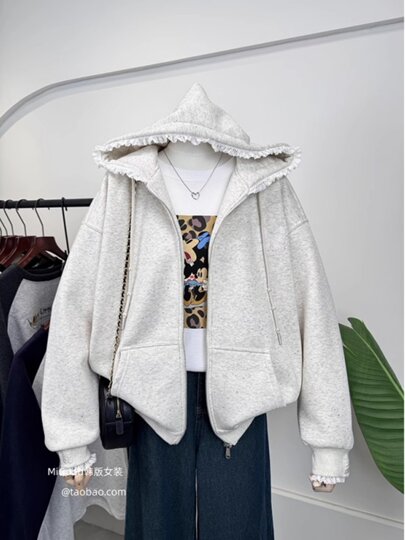 Женская куртка на молнии с тяжелым бисерным кружевным бантом, в корейском стиле, стильная, свободного кроя, больших размеров, на флисовой подкладке