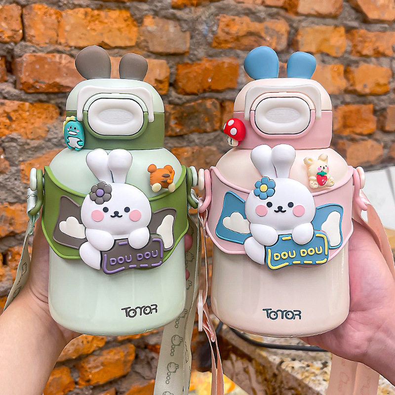 Hello Rabbit Children's Insulation Cup High-value Children's Portable Large-capacity Pink Stainless Steel Sports Water Bottle