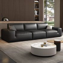 Xiatu Big Black Cow Leather Sofa Living Room 2023 New Tofu Block Black Italian Minimalist First Layer Cow Leather Sofa