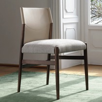Nordic solid wood dining chair wabi-sabi style modern light luxury saddle leather chair Italian minimalist cotton and linen armrest leisure chair
