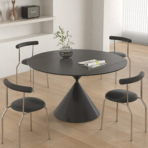 Modern simple cream style pure black slate functional dining table new folding rotating telescopic square to round dual-purpose table