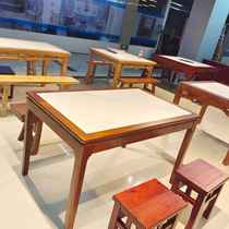 Marble slate hot pot table commercial induction cooker integrated gas stove solid wood edge rectangular hot pot table square table