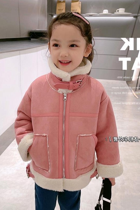 Girl jacket 2021 Winter new minimalist trendy plus suede Thickened Deer Leather Suede Blouse Children Baby Locomotive Clothing