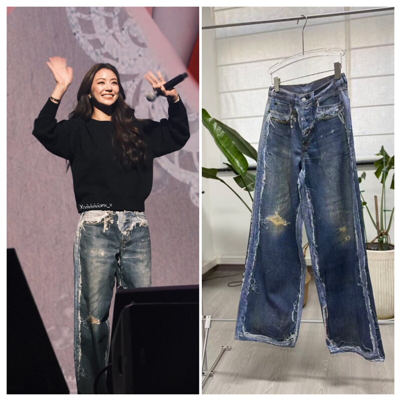 Ac 26 Spring/Summer New Product 3D Printed Fake Two-Piece Distressed Loose Straight-Leg Jeans for Women