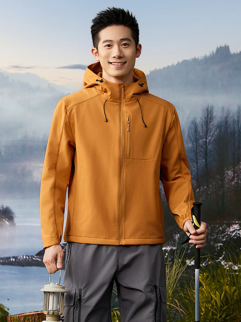Soft shell jacket men's winter velvet warm windproof and water repellent jacket sports outdoor hiking mountain running new style