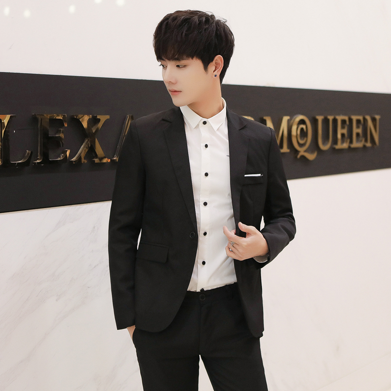 Spring New Men's Blazer Korean Style Slim Fit Wrinkle-Free Trendy Men's Fashion Casual Versatile Solid Color Single-Breasted