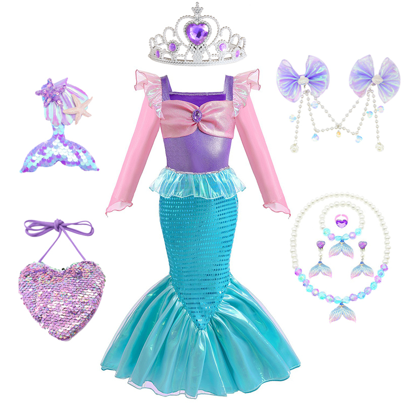 Fanzhu Girls' Mermaid Princess Dress Children's 2026 Spring and Autumn New Style Girls' Performance Costume Long Sleeve Fishtail Dress