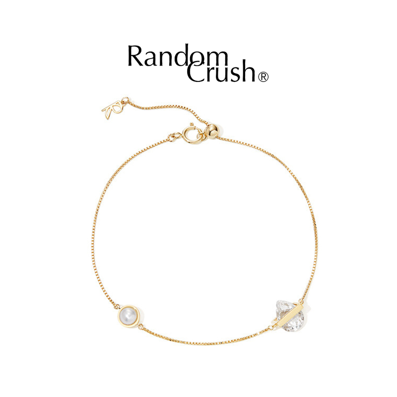 Randomcrush Weizhi Xingyue Breeze 14K Gold Bracelet with Natural Crystal and Pearl Design, Adjustable Size