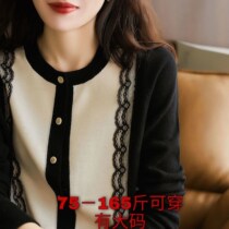 Knitted cardigan jacket womens 2021 autumn and winter new lace stitching long-sleeved large-size bottoming shirt for outerwear all-match tops
