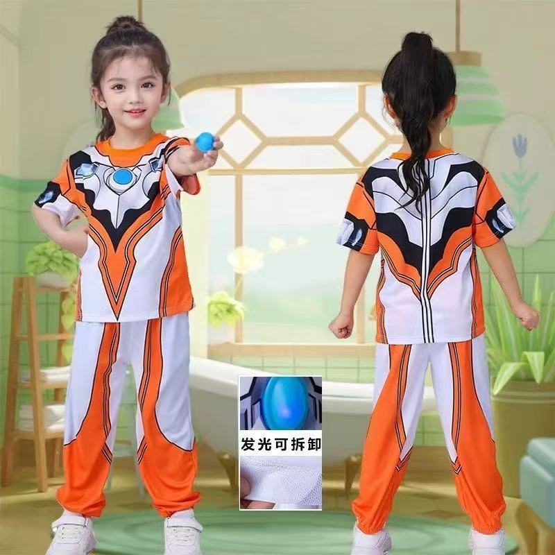 Girls' Greco Clothes Ultraman Boys' Summer T-Shirt Zero Girls' Short-Sleeved Two-Piece Set Quick-Drying Cosplay Costume