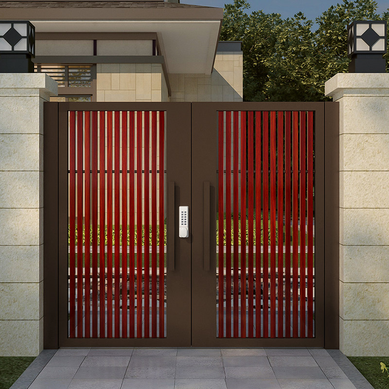 Wrought iron louver courtyard door villa gate into the garden door outdoor single and double switch iron door yard modern simplicity