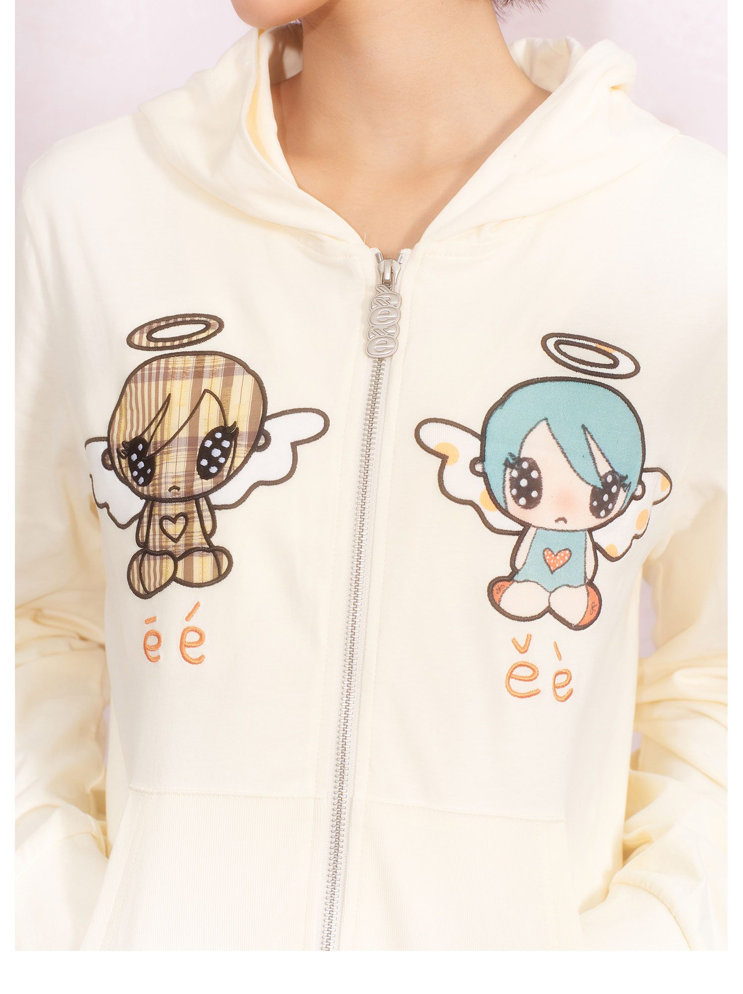 eeeeArtmonster Angel Dialogue Embroidered Hooded Cardigan