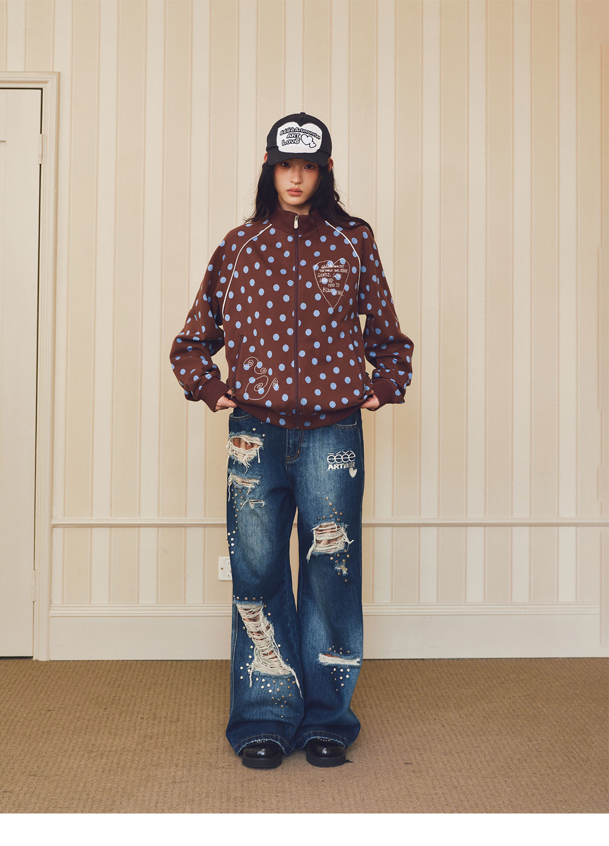 eeeeArtmonster Bloom Polka Dot Embroidered Jacket
