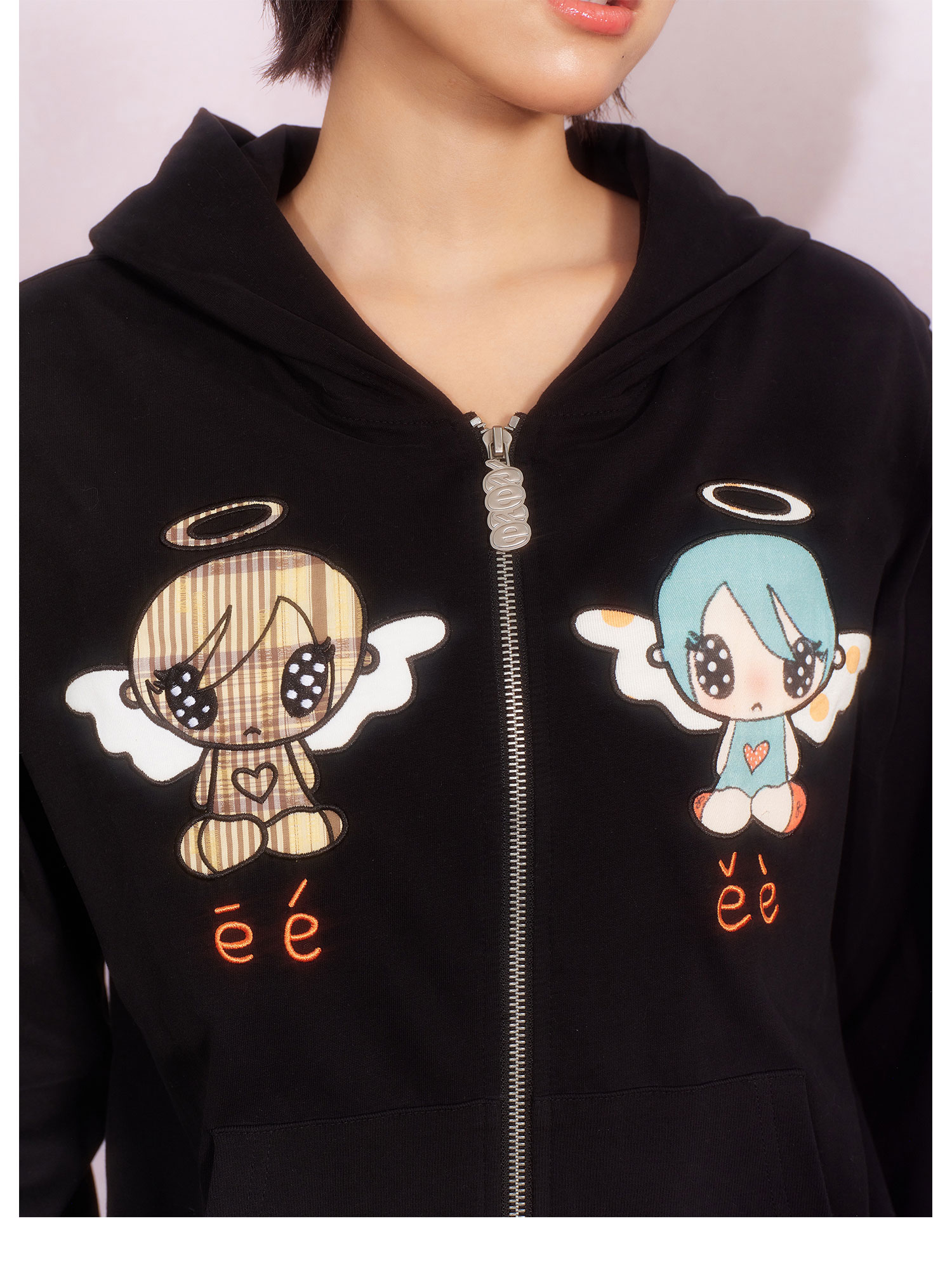 eeeeArtmonster Angel Dialogue Embroidered Hooded Cardigan