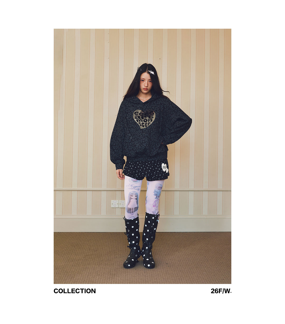 eeeeArtmonster Cat Ear Leopard Sequin Hoodie