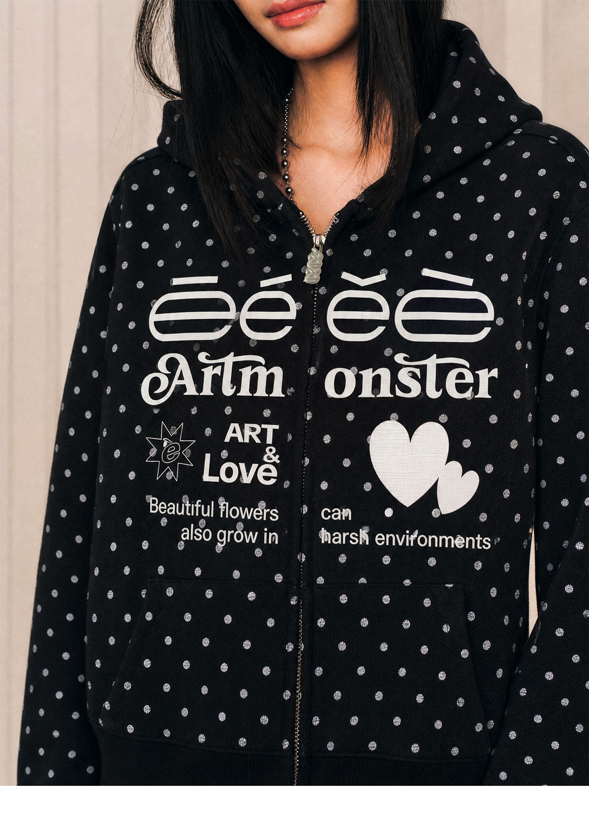 eeeeArtmonster Polka Dot Hooded Sweatshirt Jacket