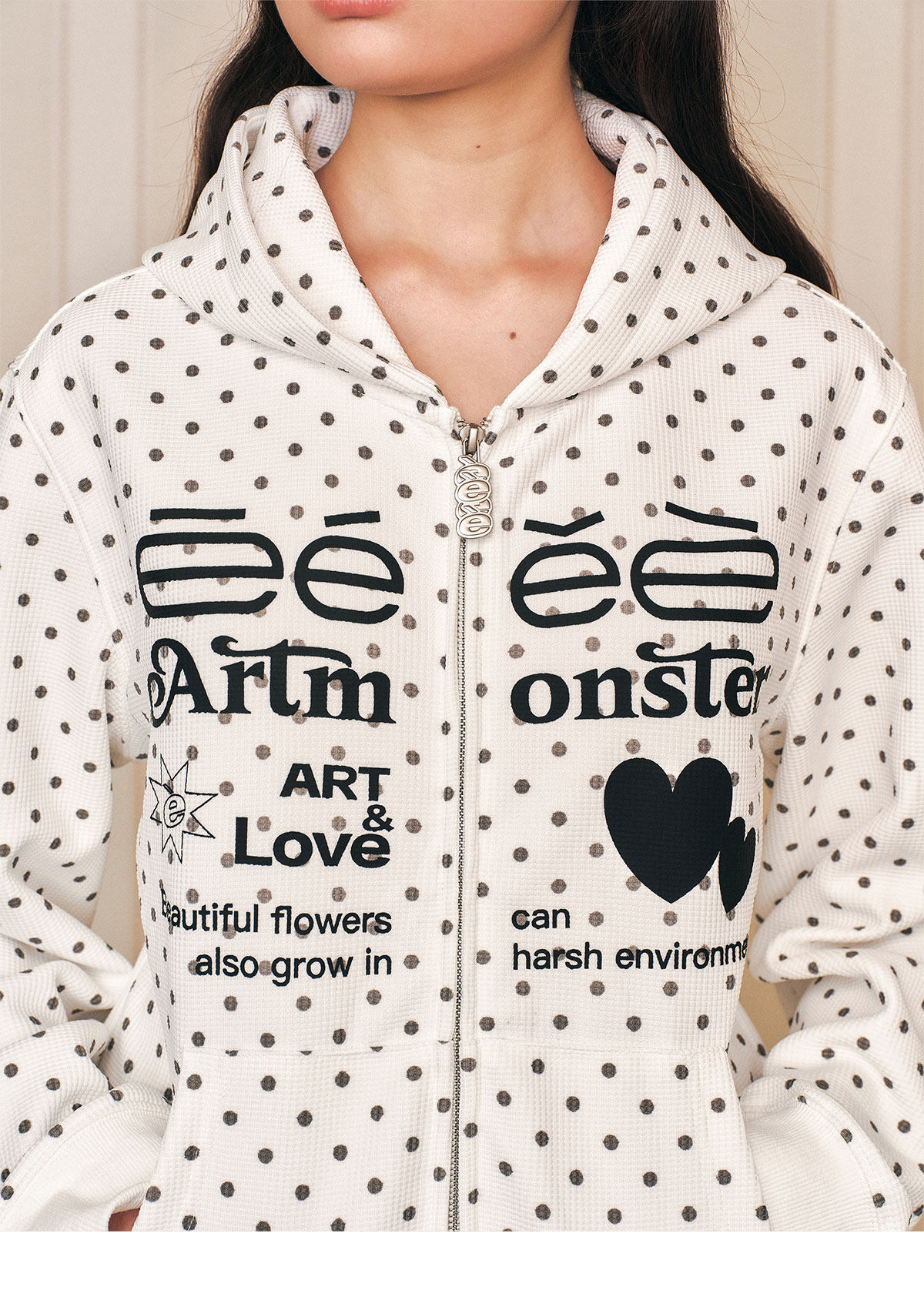 eeeeArtmonster Polka Dot Hooded Sweatshirt Jacket