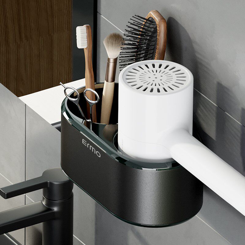 Ermo hair dryer rack free punch bathroom powder room toilet storage wall hanging hair dryer rack hair dryer rack