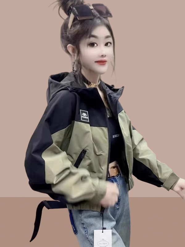 Hong Kong Style Short Jacket for Women 2026 Spring and Autumn New Popular Color-Blocked Jacket for Petite Women Trendy Top