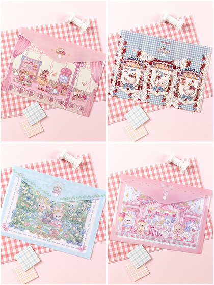 乐本a4文件袋可爱小清新塑料按扣款学生试卷收纳袋档案夹简约大容量防水办公用