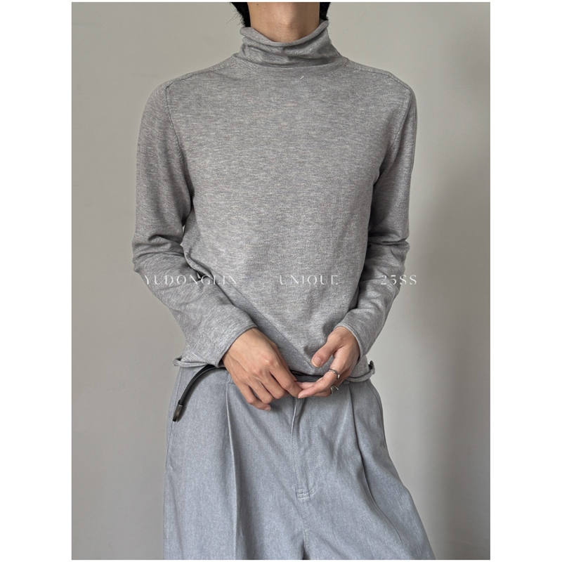 Yudonglin Autumn and Winter Korean Style Knitted Turtleneck Base Shirt for Men and Women, Warm and Versatile, Solid Color Rolled Edge Pullover Long Sleeve