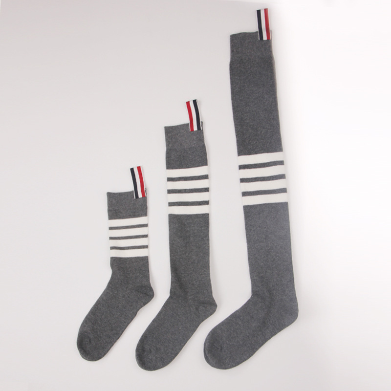 Thhb Tb Socks Four-Stripe Gray Mid-Calf Socks Calf Socks Short Cotton Over-The-Knee Socks Long Socks Jk Women's Compression Socks